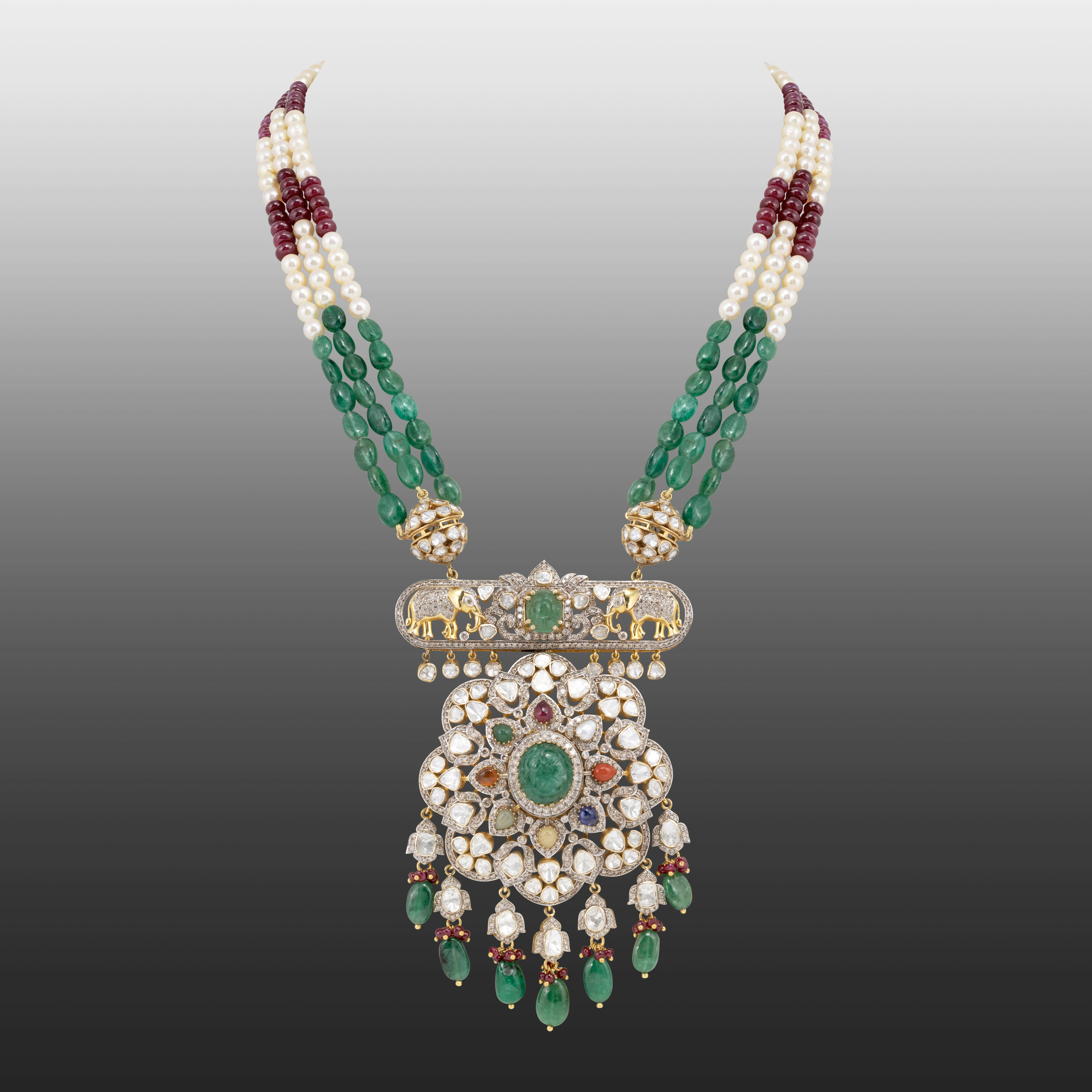 Navratan Necklace with Open Polki and beads